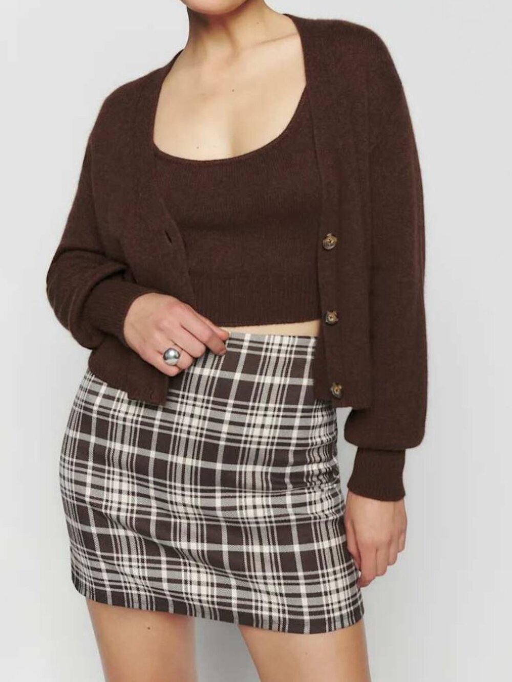 Reformation Varenne Cashmere Tank And Cardigan Sweater Set Chestnut Brown M